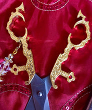 Load image into Gallery viewer, Renaissance Style Bodice Scissors in Sheath, Dagger Sharp PLUS FREE FOB!
