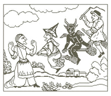 Load image into Gallery viewer, Lancashire Witches Woodcut Cross Stitch Digital Pattern
