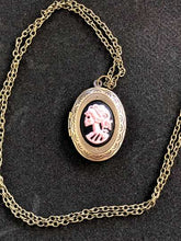 Load image into Gallery viewer, Valentine’s Day Pink Skeleton Cameo Locket Necklace
