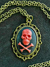 Load image into Gallery viewer, Red Skull and Crossbones Pendant Necklace