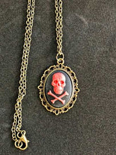 Load image into Gallery viewer, Red Skull and Crossbones Pendant Necklace