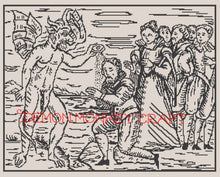 Load image into Gallery viewer, Historic Woodcut, The Devil Re Baptising a Male Witch DIGITAL PATTERN