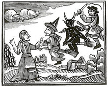 Load image into Gallery viewer, Lancashire Witches Woodcut Cross Stitch Digital Pattern
