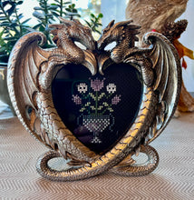 Load image into Gallery viewer, Fantasy Dragon Heart Photo or Cross Stitch Frame with FREE Copy Cross Stitch Pattern of Gothic Love
