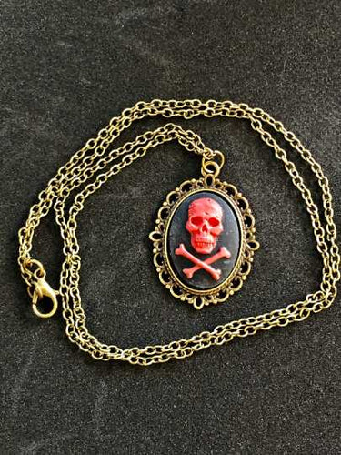 Red Skull and Crossbones Pendant Necklace