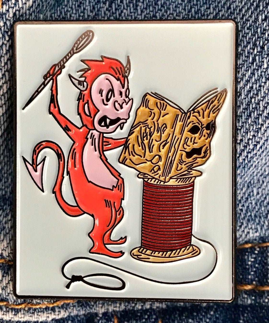 Demon Monkey Craft Logo Monkey Reading The Book of the Dead Enamel Pin