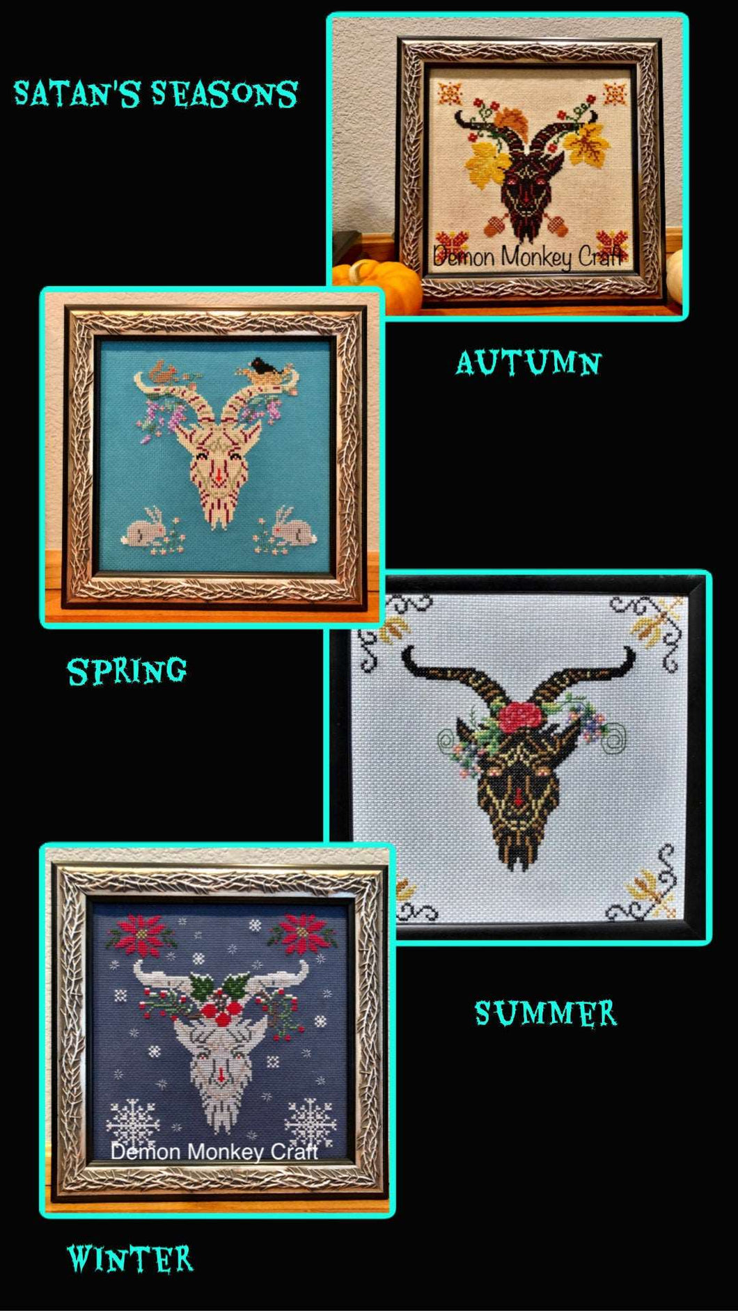Satan's Seasons Collection Digital Cross Stitch Patterns - Demon Monkey Craft 