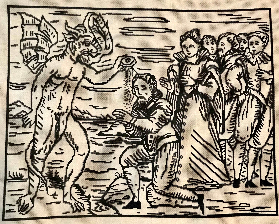 Historic Woodcut, The Devil Re Baptising a Male Witch DIGITAL PATTERN