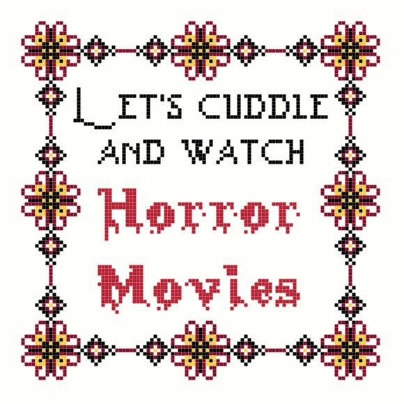 Let's Cuddle And Watch Horror Movies Cross Stitch PATTERN - Demon Monkey Craft 