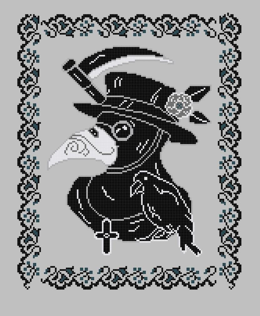 Plague Doctor Portrait with Crow DIGITAL PATTERN for Cross Stitch