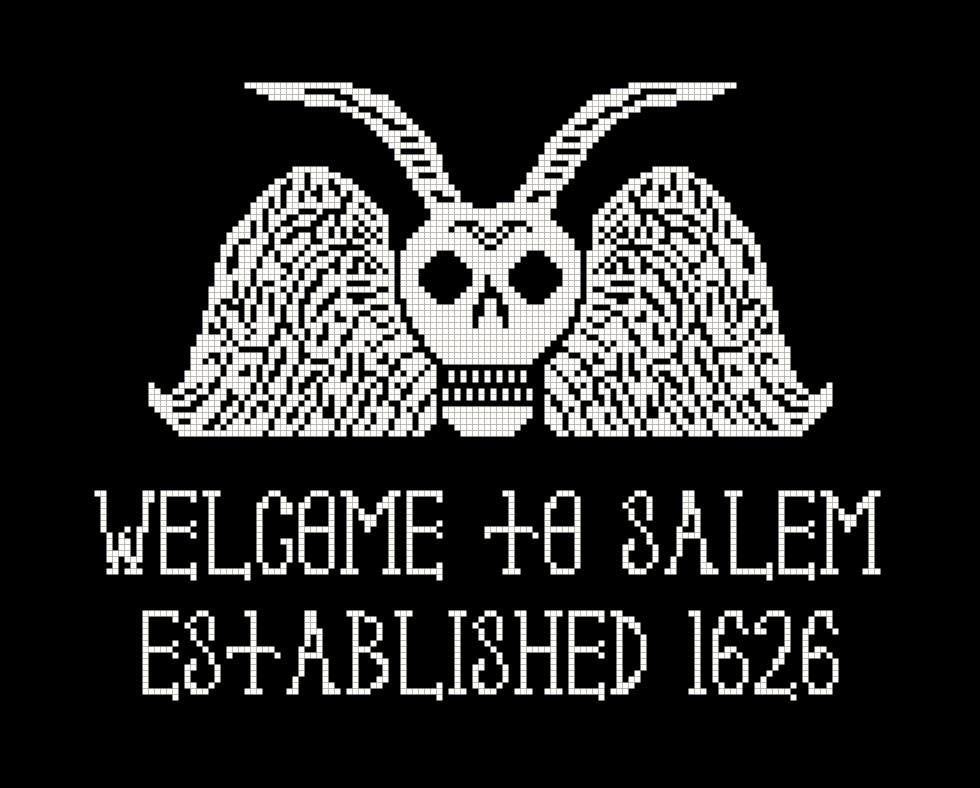 Welcome To Salem, Winged Demon Skull DIGITAL Cross Stitch Pattern